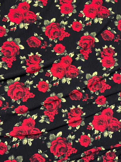 New Roses design print on poly spandex 4-way stretch 58/60” Sold by the YD. Ships worldwide from Los Angeles California USA.