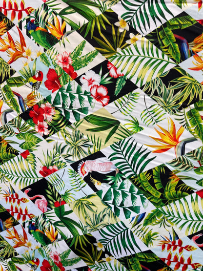 Tropical leaf design print on best quality of nylon spandex 4-way stretch 58/60” Sold by the YD. Ships Worldwide from Los Angeles California