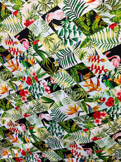 Tropical leaf design print on best quality of nylon spandex 4-way stretch 58/60” Sold by the YD. Ships Worldwide from Los Angeles California