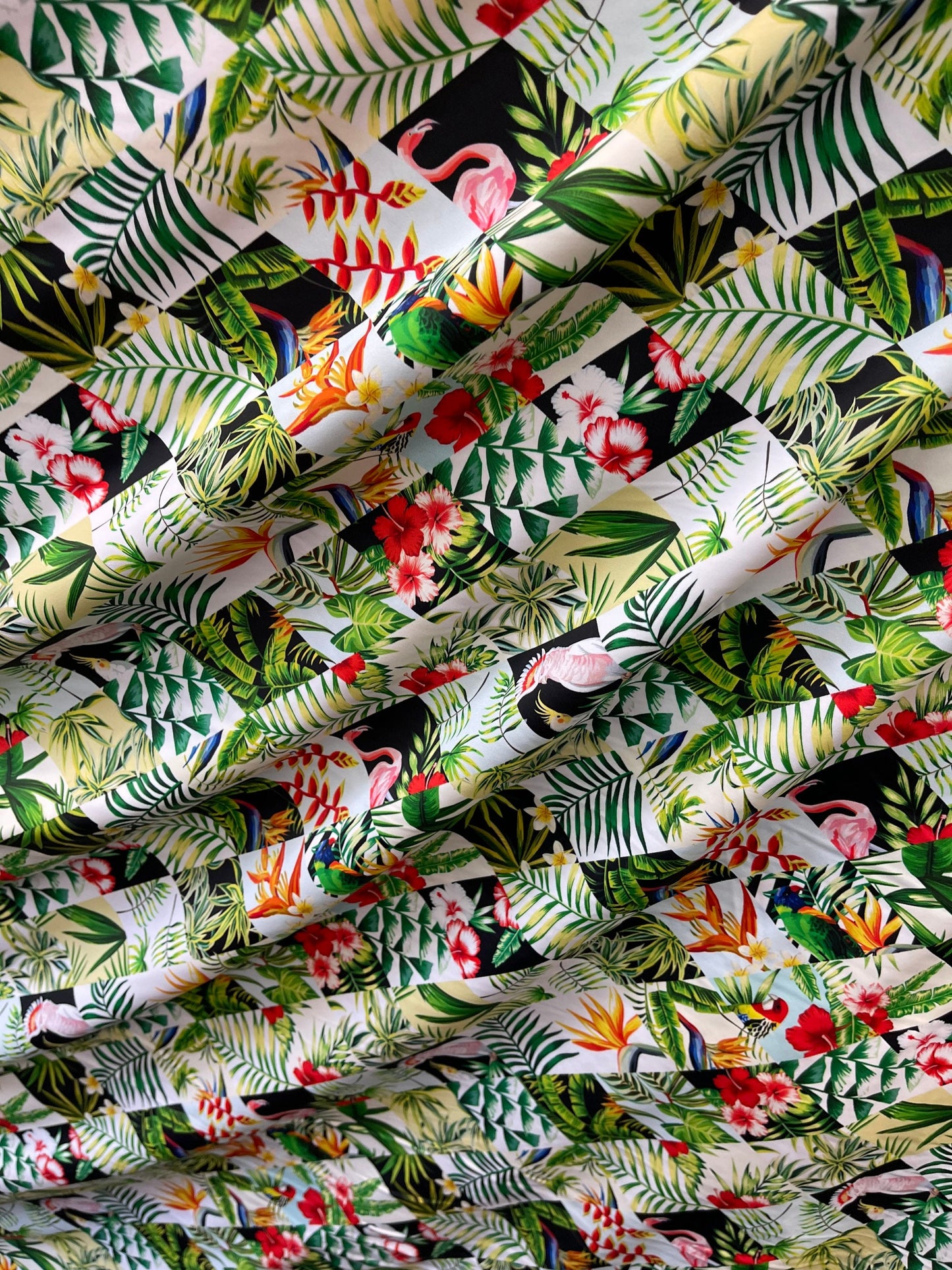 Tropical leaf design print on best quality of nylon spandex 4-way stretch 58/60” Sold by the YD. Ships Worldwide from Los Angeles California