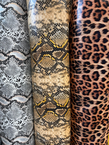 New Exotic animal print stretch shiny vinyl 2-way 58/60” Sold by the YD. Ships Worldwide from Los Angeles California USA.