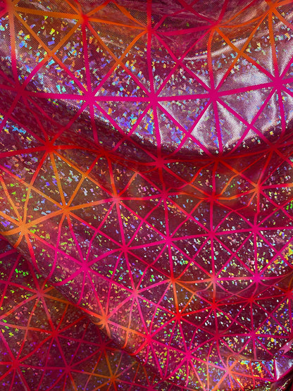 New Geometric design hologram metallic nylon spandex 4-way stretch 58/60” Sold by the YD. Ships Worldwide from Los Angeles California USA.