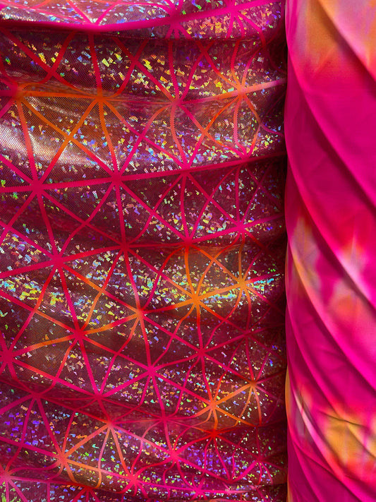 New Geometric design hologram metallic nylon spandex 4-way stretch 58/60” Sold by the YD. Ships Worldwide from Los Angeles California USA.