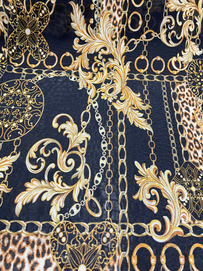 New Brand designer Black/Gold stretch mesh 4-way 58/60” Sold by the YD. Ships Worldwide from Los Angeles California USA