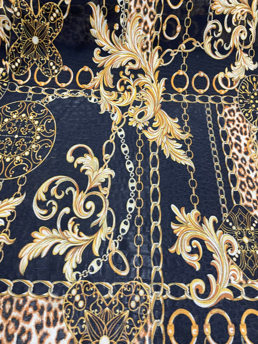 New Brand designer Black/Gold stretch mesh 4-way 58/60” Sold by the YD. Ships Worldwide from Los Angeles California USA