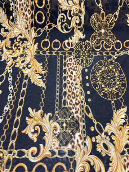 New Brand designer Black/Gold stretch mesh 4-way 58/60” Sold by the YD. Ships Worldwide from Los Angeles California USA