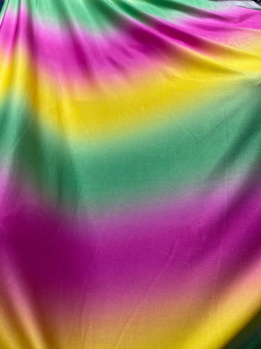 Rainbow design print on poly spandex medium weight 4-way stretch 58/60” Sold by the YD. Ships Worldwide from Los Angeles California USA.
