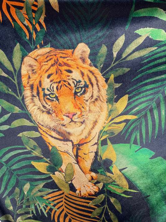 Exotic Tiger design print on great quality of stretch velvet 4-way stretch 58/60” Sold by the YD. Ships Worldwide from Los Angeles cali USA.