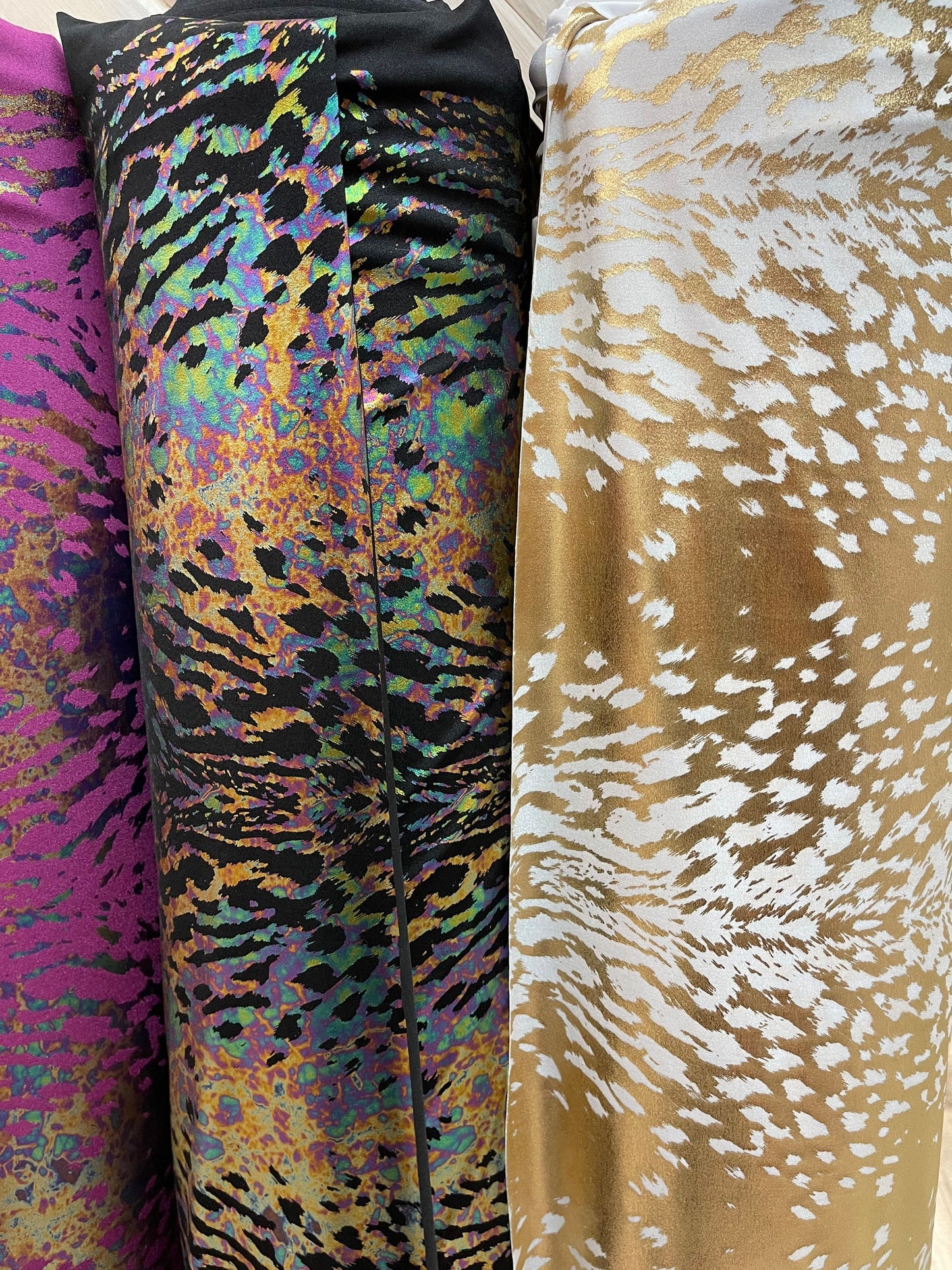 Predator design New Exotic Animal print with Iridescent foil print it on best quality of nylon spandex 4-way stretch 58/60” Sold by the YD.