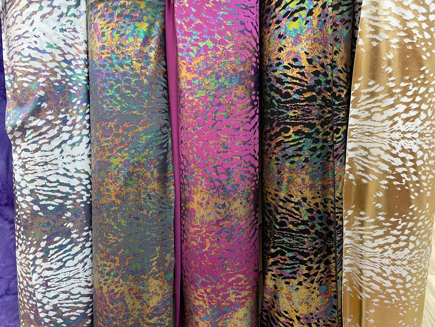 Predator design New Exotic Animal print with Iridescent foil print it on best quality of nylon spandex 4-way stretch 58/60” Sold by the YD.