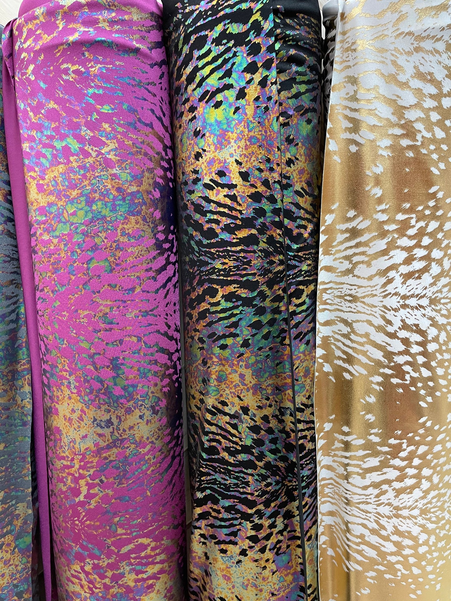 Predator design New Exotic Animal print with Iridescent foil print it on best quality of nylon spandex 4-way stretch 58/60” Sold by the YD.
