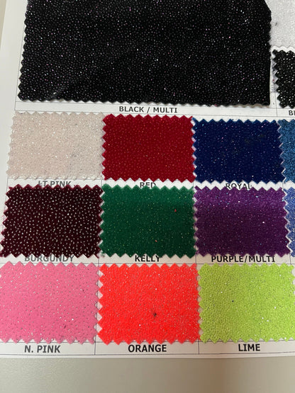 Sparkling glitter on great quality of stretch velvet 4-way stretch 58/60” Sold by the YD. Ships Worldwide from Los Angeles California USA.