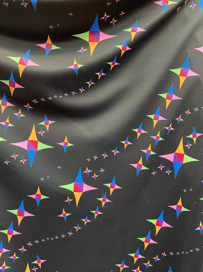 Stars design print on best quality of nylon spandex 4-way stretch 58/60” Sold by the YD. Ships Worldwide from Los Angeles California USA.
