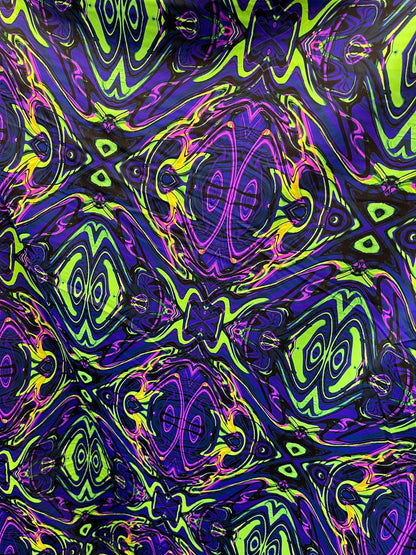 New abstract design purple/green print on best quality of nylon spandex 4-way stretch 58/60” Sold by the YD. Ships Worldwide from L.A