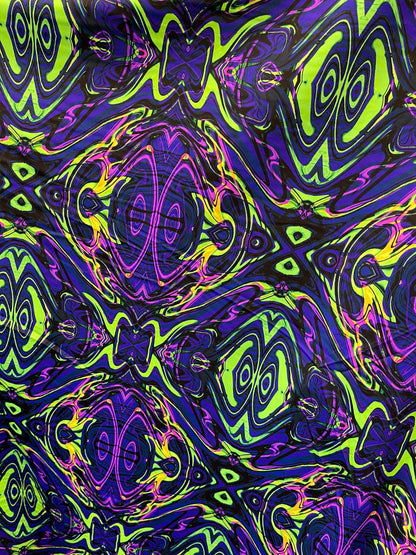 New abstract design purple/green print on best quality of nylon spandex 4-way stretch 58/60” Sold by the YD. Ships Worldwide from L.A