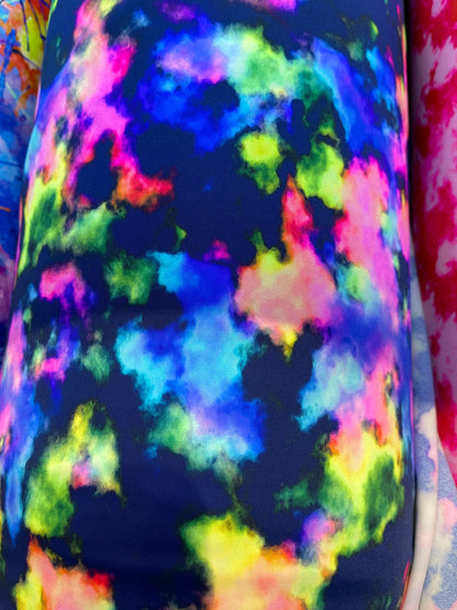 New abstract design tie dye multicolor print on best quality of nylon spandex 4-way stretch 58/60” Sold by the YD. Ships Worldwide from L.A