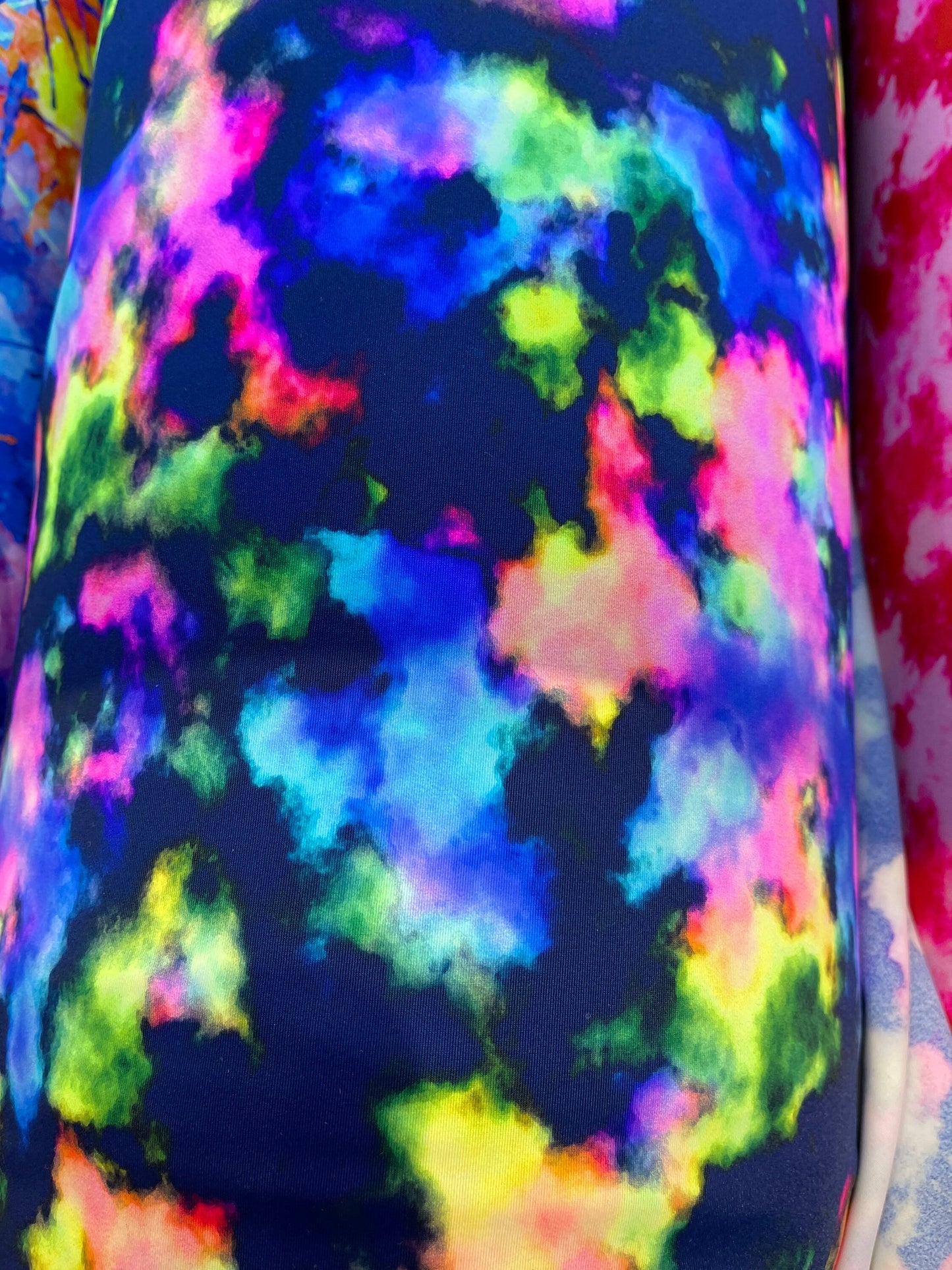 New abstract design tie dye multicolor print on best quality of nylon spandex 4-way stretch 58/60” Sold by the YD. Ships Worldwide from L.A