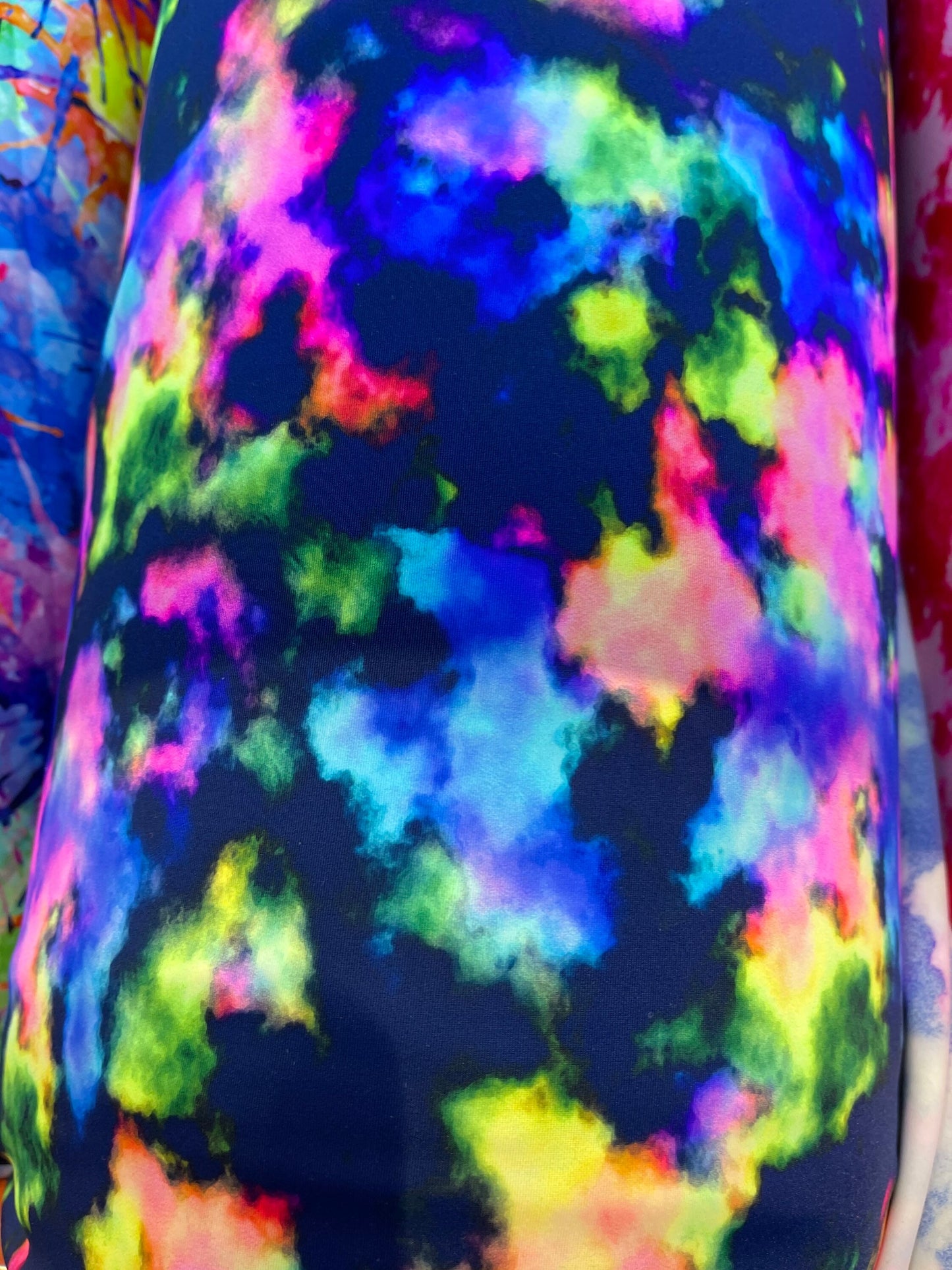 New abstract design tie dye multicolor print on best quality of nylon spandex 4-way stretch 58/60” Sold by the YD. Ships Worldwide from L.A