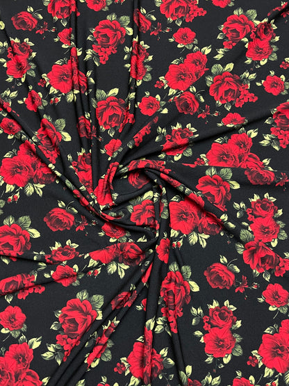 New Roses design print on poly spandex 4-way stretch 58/60” Sold by the YD. Ships worldwide from Los Angeles California USA.