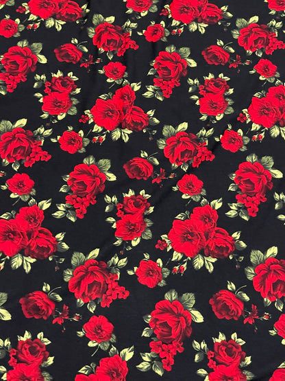New Roses design print on poly spandex 4-way stretch 58/60” Sold by the YD. Ships worldwide from Los Angeles California USA.