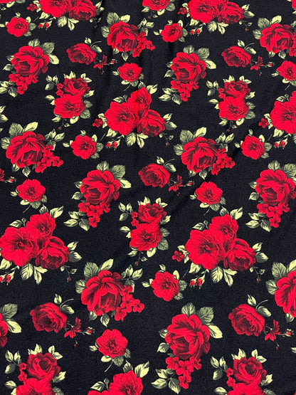 New Red Roses design print on poly spandex 4-way stretch 58/60” Sold by the YD. Ships worldwide from Los Angeles California USA.