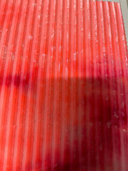 New Stripes burnout velvet tie dye hot pink  4-way stretch 58/60” Sold by the YD. Ships Worldwide from Los Angeles California USA.