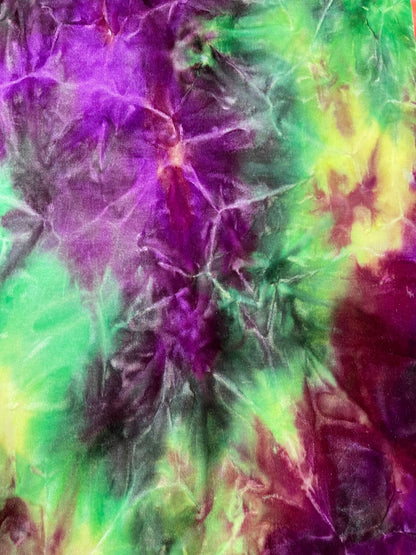 Green Magenta purple Tie Dye Luxury stretch velvet 4-way stretch 58/60” Sold by the YD. Ships Worldwide from Los Angeles California USA.