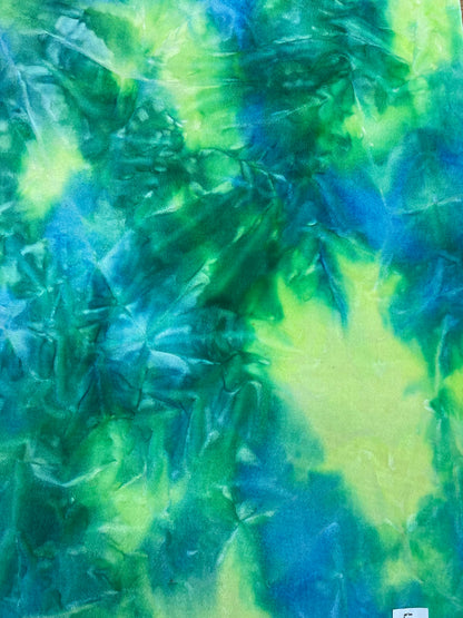 Green blue/yellow Tie Dye Luxury stretch velvet 4-way stretch 58/60” Sold by the YD. Ships Worldwide from Los Angeles California USA.