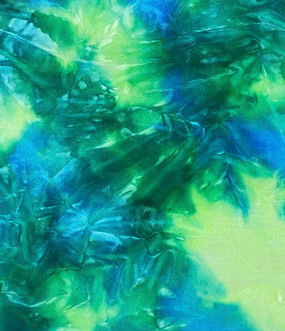 Green blue/yellow Tie Dye Luxury stretch velvet 4-way stretch 58/60” Sold by the YD. Ships Worldwide from Los Angeles California USA.