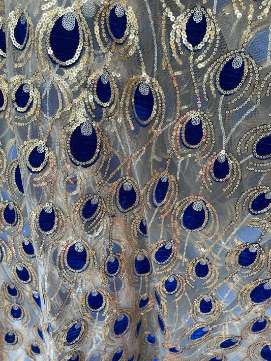 New Peacock design embroidered on stretch mesh 2-way 55/57 Sold by the YD. Ships Worldwide from Los Angeles California USA.