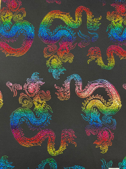 Exotic Dancing Dragón design hologram nylon spandex 4-way stretch 58/60” Sold by the YD. Ships Worldwide from Los Angeles California USA.