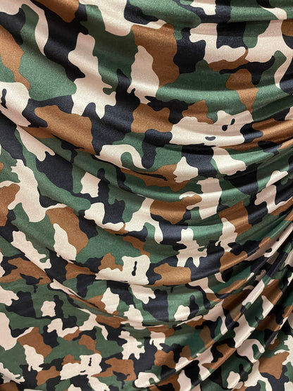 Camouflage design army green color print of great quality of stretch velvet 4-way stretch 58/60” Sold by the YD. Ships Worldwide