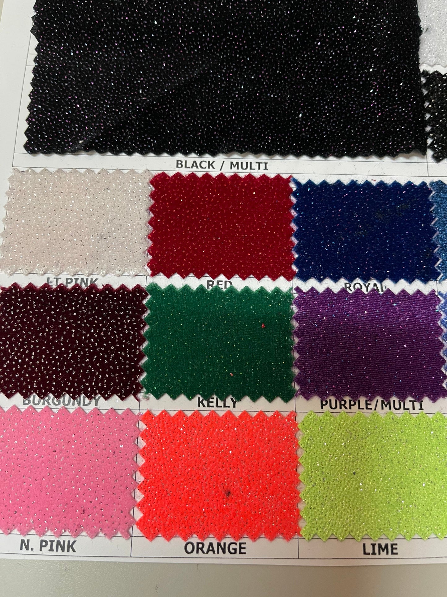 Sparkling glitter on great quality of stretch velvet 4-way stretch 58/60” Sold by the YD. Ships Worldwide from Los Angeles California USA.