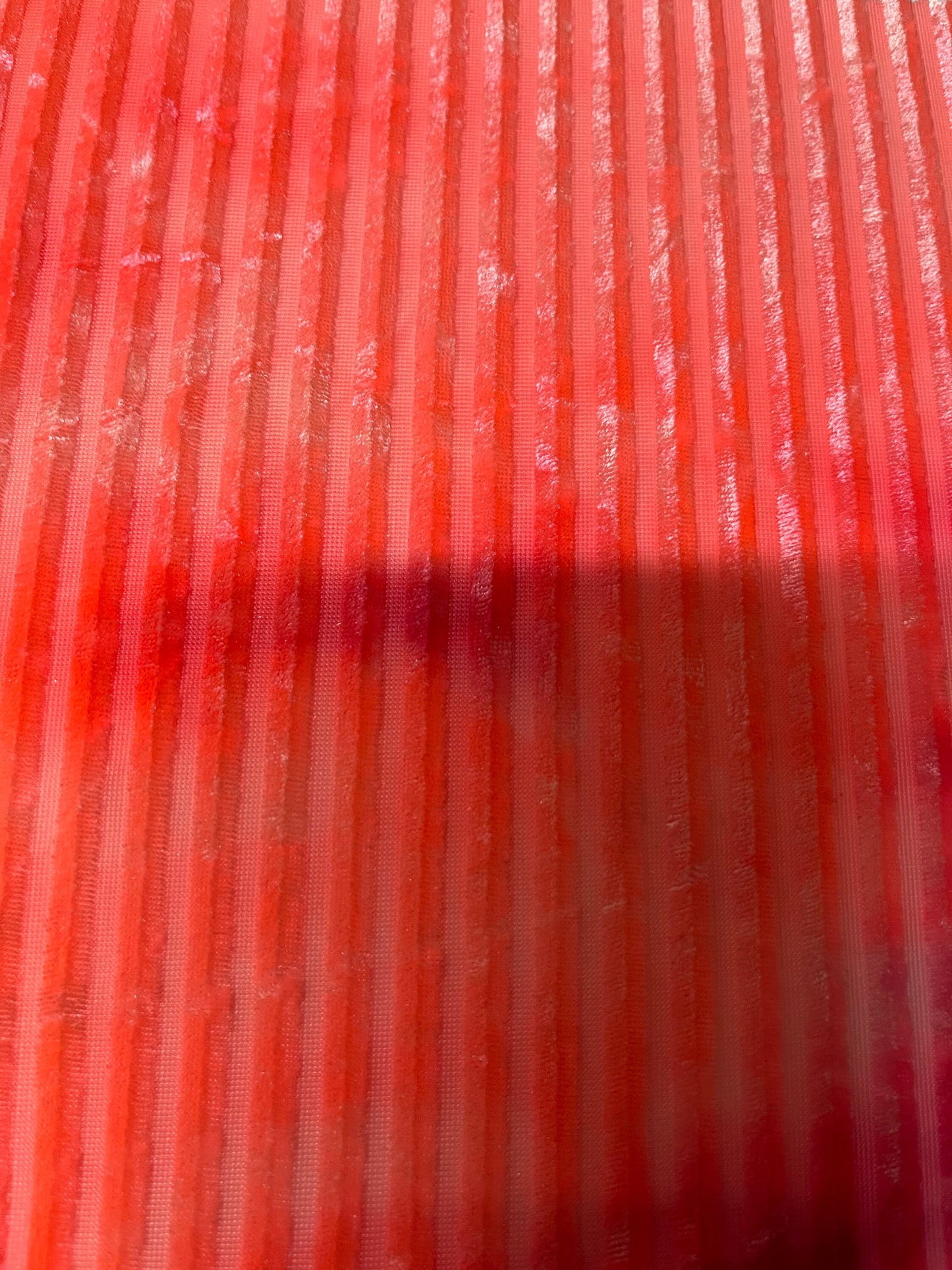 New Stripes burnout velvet tie dye hot pink  4-way stretch 58/60” Sold by the YD. Ships Worldwide from Los Angeles California USA.