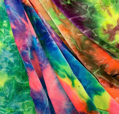 Green Magenta purple Tie Dye Luxury stretch velvet 4-way stretch 58/60” Sold by the YD. Ships Worldwide from Los Angeles California USA.