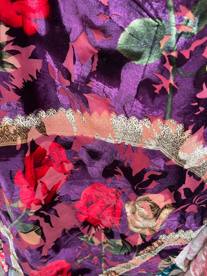 New Luxury burnout velvet flower design Magenta/Multi 4-way stretch 54/55” Sold by the YD. Ships Worldwide from Los Angeles California USA.