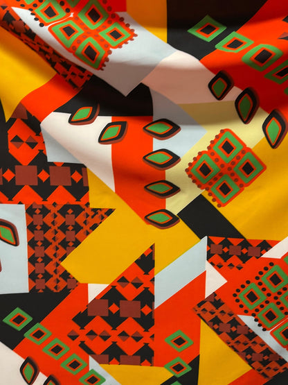 Geometric abstract design print on spandex poly techno 2-way stretch 58/60” Sold by the YD. Ships Worldwide from Los Angeles California USA.