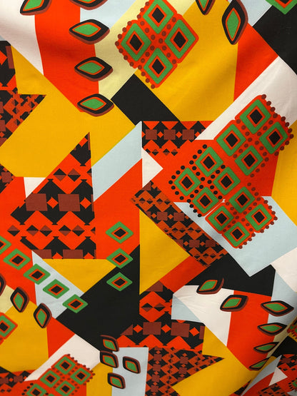 Geometric abstract design print on spandex poly techno 2-way stretch 58/60” Sold by the YD. Ships Worldwide from Los Angeles California USA.