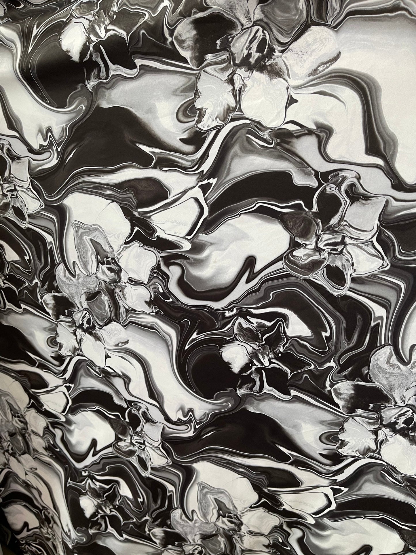 New abstract lava design Black/white print on best quality of nylon spandex 4-way stretch 58/60” Sold by the YD. Ships worldwide from L.A CA