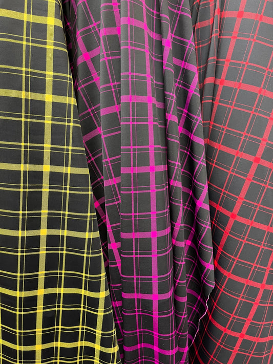 New plaid design print on best quality of nylon spandex 4-way stretch 58/60” Sold by the YD. Ships Worldwide from Los Angeles California USA