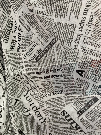 Newspaper design print on great quality of power mesh 4-way stretch 58/60” Sold by the YD. Ships Worldwide from Los Angeles California USA.