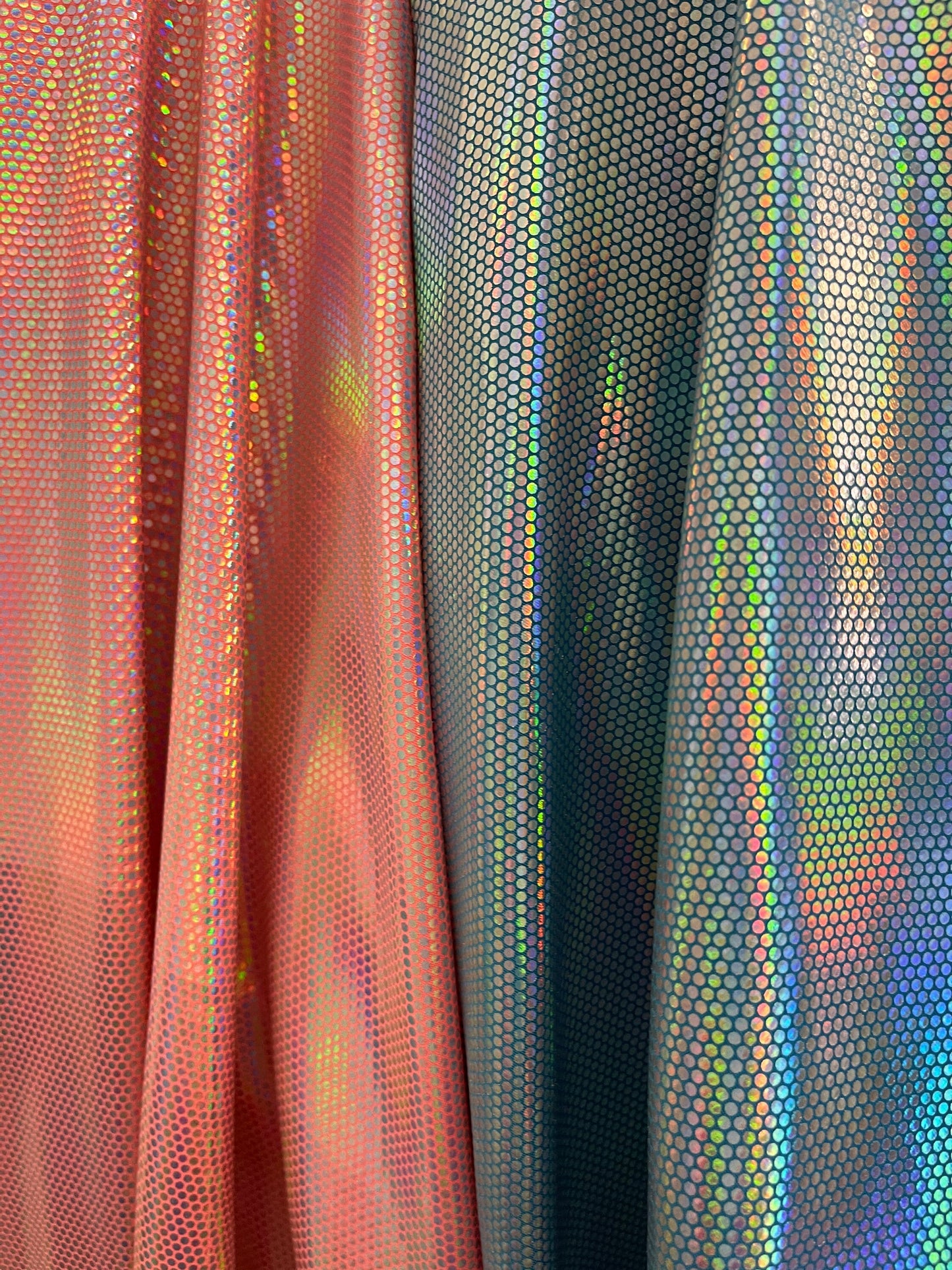 New Honeycomb design iridescent metallic nylon spandex 4-way stretch 58/60” Sold by the YD. Ships Worldwide from Los Angeles California USA.