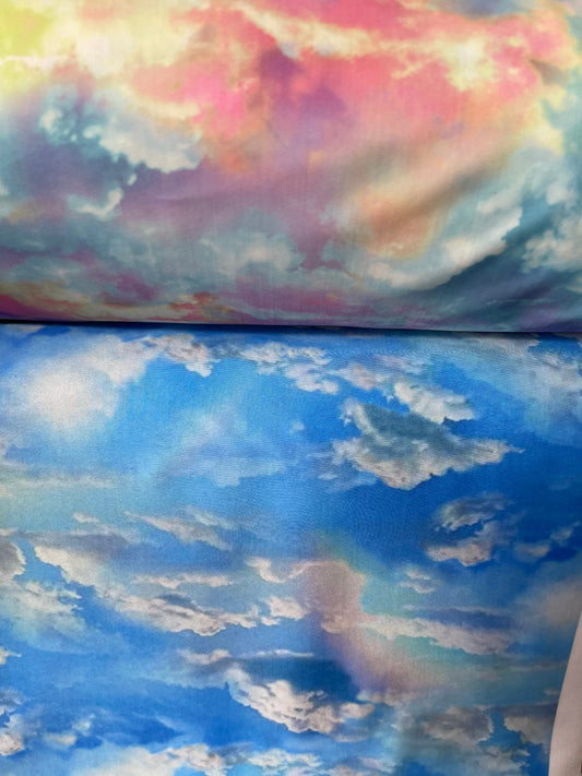 Celestial clouds design print on best quality of nylon spandex 4-way stretch 58/60” Sold by the YD. Ships Worldwide from Los Angeles cali