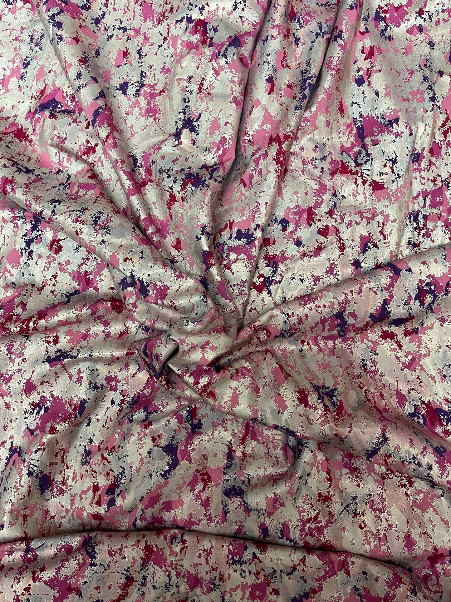 Camouflage design with foil splatter spandex 4-way stretch 58/60” Sold by the YD. Ships Worldwide from Los Angeles California USA.