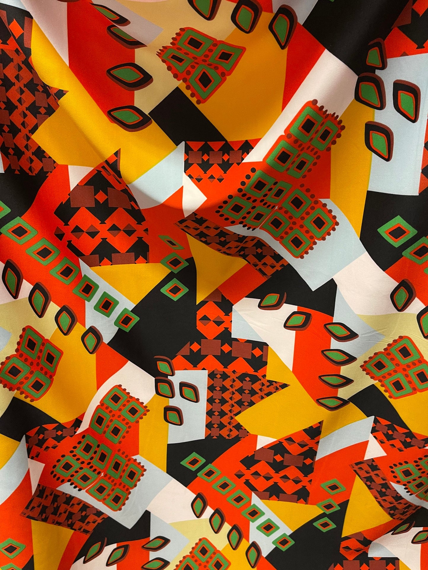 Geometric abstract design print on spandex poly techno 2-way stretch 58/60” Sold by the YD. Ships Worldwide from Los Angeles California USA.