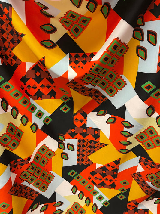 Geometric abstract design print on spandex poly techno 2-way stretch 58/60” Sold by the YD. Ships Worldwide from Los Angeles California USA.