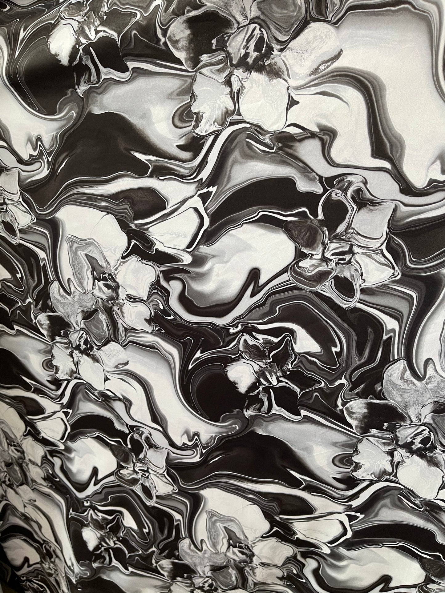 New abstract lava design Black/white print on best quality of nylon spandex 4-way stretch 58/60” Sold by the YD. Ships worldwide from L.A CA