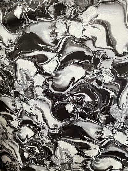 New abstract lava design Black/white print on best quality of nylon spandex 4-way stretch 58/60” Sold by the YD. Ships worldwide from L.A CA