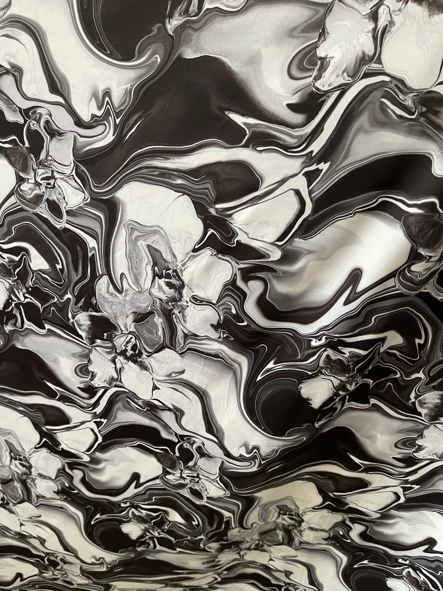 New abstract lava design Black/white print on best quality of nylon spandex 4-way stretch 58/60” Sold by the YD. Ships worldwide from L.A CA