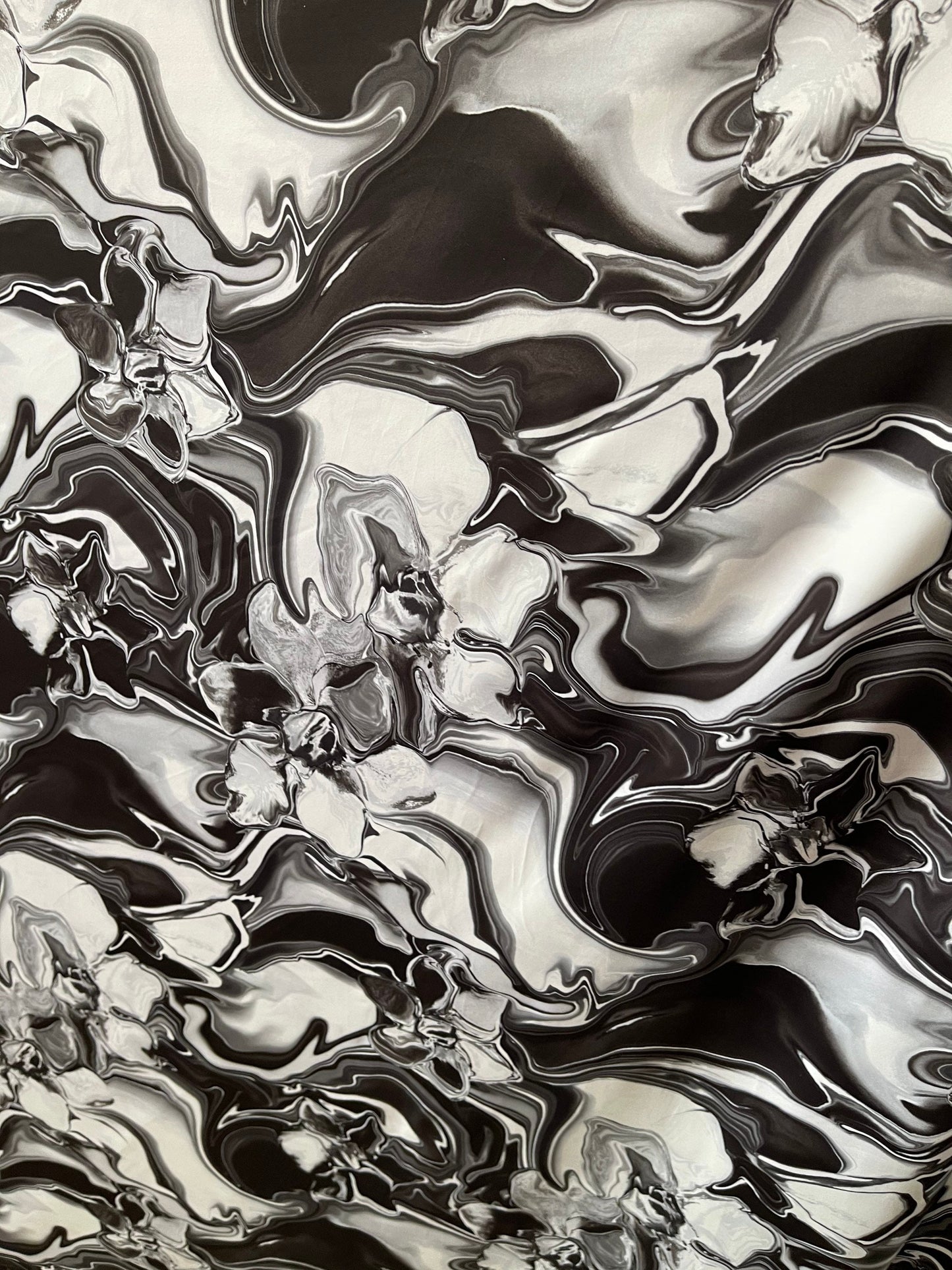 New abstract lava design Black/white print on best quality of nylon spandex 4-way stretch 58/60” Sold by the YD. Ships worldwide from L.A CA